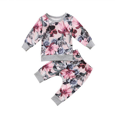 Newborn Baby Girls Clothes Coats T-shirt Tops+Floral Pants Outfits Set - - BabyShop18