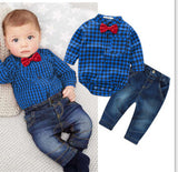 2016 new red plaid rompers shirts+jeans baby boys clothes bebe clothing set -  - BabyShop18