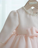Beaded Tulle Baby Girl Dresses For Wedding Princess Baby Girls Baptism Christening Clothes Long Sleeve 1st Birthday Party Gown