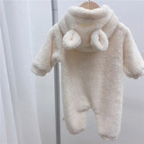 MILANCEL Autumn Baby Rompers Cute Bear Hooded Toddler Boys Rompers Warm Fleece Newborn Baby Clothes
