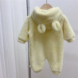 MILANCEL Autumn Baby Rompers Cute Bear Hooded Toddler Boys Rompers Warm Fleece Newborn Baby Clothes