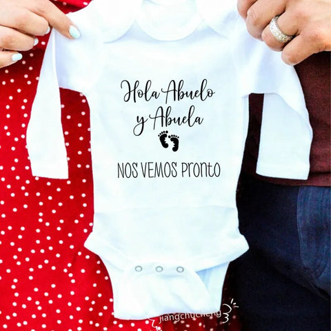 Hola Abuelo y Abuela Nos Vemos Pronto Newborn Baby Bodysuit Cotton Long Sleeve Infant Rompers Body Baby Boys Girls Ropa Clothes