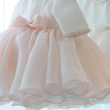 Beaded Tulle Baby Girl Dresses For Wedding Princess Baby Girls Baptism Christening Clothes Long Sleeve 1st Birthday Party Gown