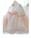 Beaded Tulle Baby Girl Dresses For Wedding Princess Baby Girls Baptism Christening Clothes Long Sleeve 1st Birthday Party Gown