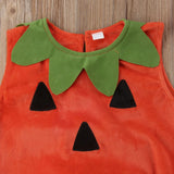 0-3Y Newly Cosplay Halloween Toddler Baby Kid Pumpkin Print Sleeveless Romper Jumpsuits Tops+Hats Baby Clothes 2PCS Costumes