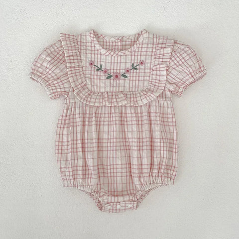 2026 New Girl Summer Baby Clothes Korean Version Checkered Embroidered Baby  Clothes Short Sleeves  Romper Crawling Clothes