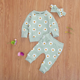 0-18M Newborn Infant Tracksuits Baby Girl Clothes 2pcs Daisy Print Long Sleeve Sweatshirts Tops Pants Headband Autumn Outfits