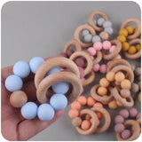 BPA Free Silicone Baby Teether Food Grade Silicone Beads Beech Wood Montessori Bracelets Newborn Chewing Molar Teething Toys