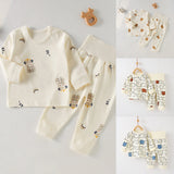Children's 2-Piece Set Of Cotton Pyjamas Underwear Boneless A Toddler Long-Sleeved Trousers Baby Clothes Baby Clothes Homewear