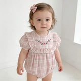 2026 New Girl Summer Baby Clothes Korean Version Checkered Embroidered Baby  Clothes Short Sleeves  Romper Crawling Clothes