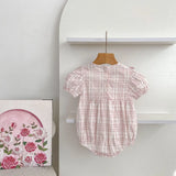 2026 New Girl Summer Baby Clothes Korean Version Checkered Embroidered Baby  Clothes Short Sleeves  Romper Crawling Clothes