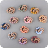 BPA Free Silicone Baby Teether Food Grade Silicone Beads Beech Wood Montessori Bracelets Newborn Chewing Molar Teething Toys