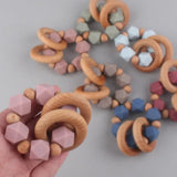 BPA Free Silicone Baby Teether Food Grade Silicone Beads Beech Wood Montessori Bracelets Newborn Chewing Molar Teething Toys