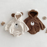 Baby Hooded Romper Bear Ears Cute Plush Baby Clothes Winter 0-2 Years Old Korean version Baby Clothes Baby Romper