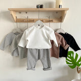 2023 Autumn New Baby Long Sleeve T Shirt Cotton Boy Striped Bottoming Tops Girl Solid Simple Casual Pullover Infant Clothes