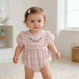 2026 New Girl Summer Baby Clothes Korean Version Checkered Embroidered Baby  Clothes Short Sleeves  Romper Crawling Clothes