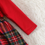 PatPat Christmas Dresses Baby Girl Clothes Red Faux-two Long-sleeve Ruffle Trim Bow Front Plaid Dress