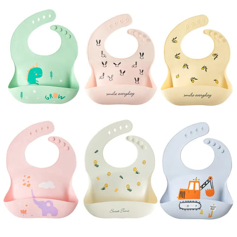 Waterproof Soft Baby Silicone Bibs Cute Cartoon Printed Kids Girl Boy Adjustable Children Bib Baby Lunch Feeding Stuff