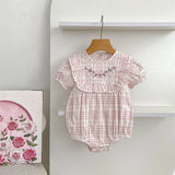 2026 New Girl Summer Baby Clothes Korean Version Checkered Embroidered Baby  Clothes Short Sleeves  Romper Crawling Clothes