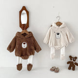 Baby Hooded Romper Bear Ears Cute Plush Baby Clothes Winter 0-2 Years Old Korean version Baby Clothes Baby Romper