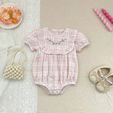 2026 New Girl Summer Baby Clothes Korean Version Checkered Embroidered Baby  Clothes Short Sleeves  Romper Crawling Clothes
