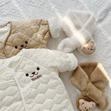 Korean Baby Jumpsuit Scarf Set Autumn Winter Lamb Wool Romper for Boys Girls Toddler Infant Clothes Loose Newborn Onesie 2Pcs