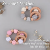 BPA Free Silicone Baby Teether Food Grade Silicone Beads Beech Wood Montessori Bracelets Newborn Chewing Molar Teething Toys