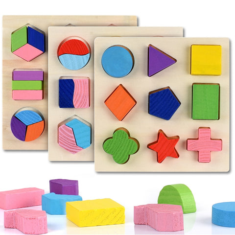 Wooden Geometric Shapes Montessori Puzzle Sorting Math Bricks Preschool Learning Educational Game Baby Toddler Toys for Children