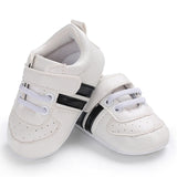 Baby Shoes Newborn Boys Sneaker Girls Two Striped First Walkers Kids Toddlers Lace Up PU Leather Soft Soles Sneakers 0-18 Months