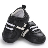 Baby Shoes Newborn Boys Sneaker Girls Two Striped First Walkers Kids Toddlers Lace Up PU Leather Soft Soles Sneakers 0-18 Months