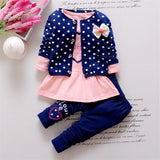 BibiCola Kids Spring  new Korean wave point clothing set baby girls cute cotton clothes suit childern cartoon 3pcs suit -  - BabyShop18