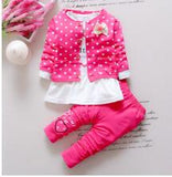 BibiCola Kids Spring  new Korean wave point clothing set baby girls cute cotton clothes suit childern cartoon 3pcs suit -  - BabyShop18