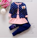 BibiCola Kids Spring  new Korean wave point clothing set baby girls cute cotton clothes suit childern cartoon 3pcs suit -  - BabyShop18