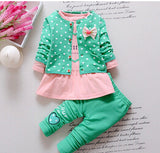 BibiCola Kids Spring  new Korean wave point clothing set baby girls cute cotton clothes suit childern cartoon 3pcs suit -  - BabyShop18