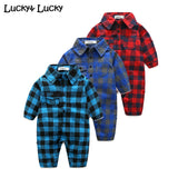 Plaid bebes clothes baby clothes long sleeve lapel baby romper newborn cotton baby costume baby boys newborn clothes -  - BabyShop18