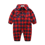 Plaid bebes clothes baby clothes long sleeve lapel baby romper newborn cotton baby costume baby boys newborn clothes -  - BabyShop18