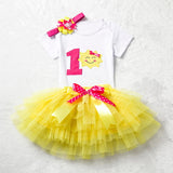 Baby Girl Clothes 1st Birthday Cake Smash Outfits Infant Clothing Sets Romper+Tutu Skirt+Flower Cap Newborn -  - BabyShop18