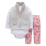 3 Pieces Set Clothes Hooded Zipper Full Sleeve Open flowers Coat Full Sleeve Bodysuits -  - BabyShop18