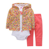 3 Pieces Set Clothes Hooded Zipper Full Sleeve Open flowers Coat Full Sleeve Bodysuits -  - BabyShop18