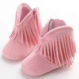 Moccasin Moccs Baby Girl Boy Prewalker Shoes with Solid Fringe and Soft Soled Anti-slip Boots -  - BabyShop18