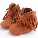 Moccasin Moccs Baby Girl Boy Prewalker Shoes with Solid Fringe and Soft Soled Anti-slip Boots -  - BabyShop18